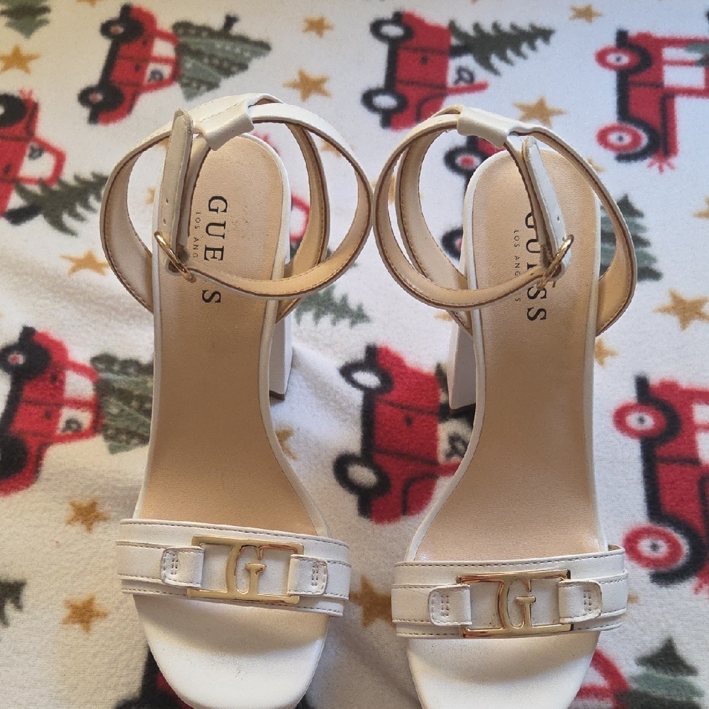 GUESS White and Gold Heels